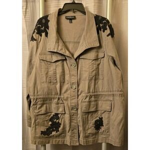 Lane Bryant Womens Utility Jacket 22/24 Button Collared Shacket Olive Green